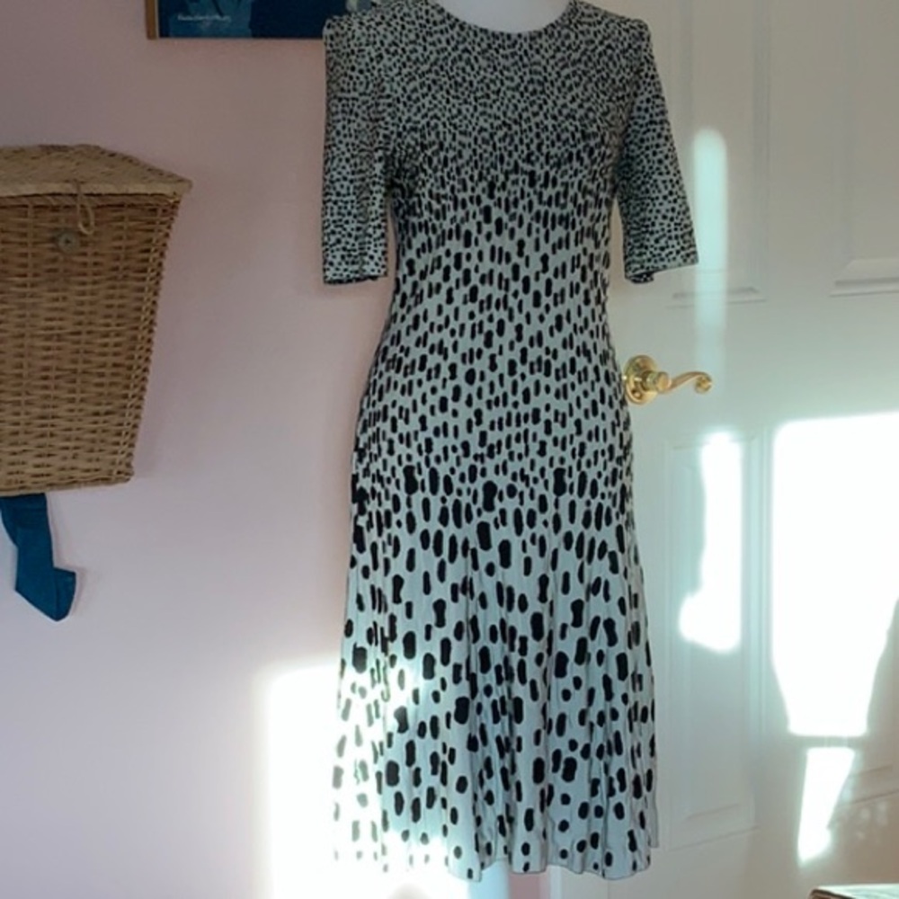St John black and white spotted dress